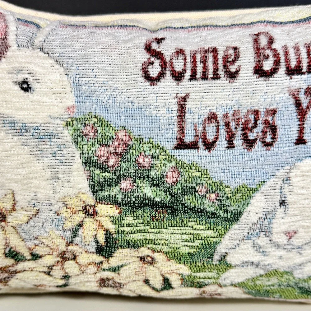 Some Bunny Loves You Bunny Rabbit Tapestry Decorative‎ Pillow Spring Easter 12x8